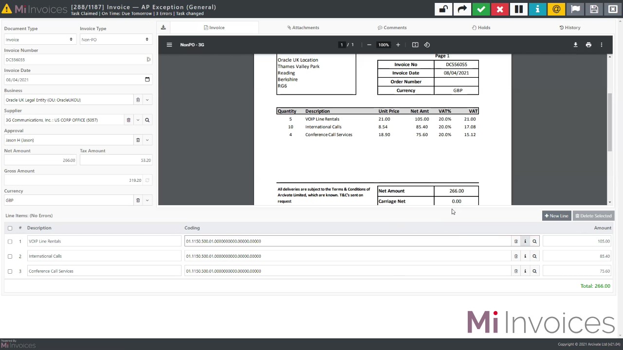 screenshot of Mi Invoices